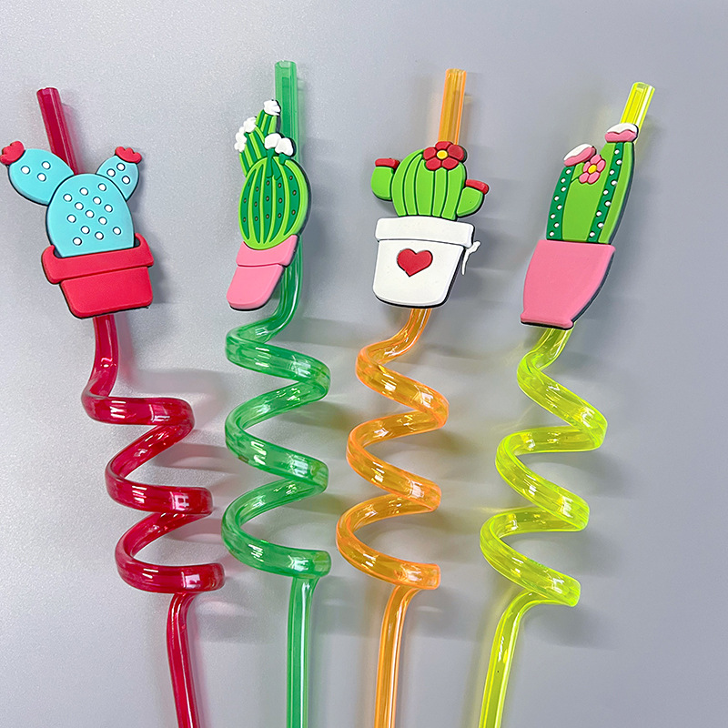 In-stock creative straws, PET spiral-shaped beverage straws, cactus decorative colored artistic plastic straws details Picture