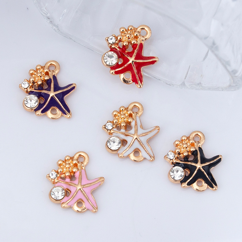 Wholesale of new creative alloy jewelry diy accessories, cartoon starfish oil-drip electroplated necklaces, bracelets, pendants and pendants details Picture