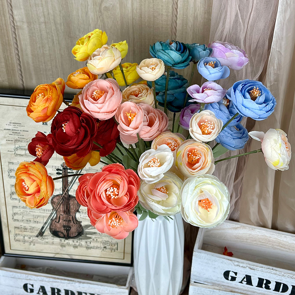 仿真4头茶玫人工假花绢花人造塑料花高级感客厅摆件婚庆花艺成品