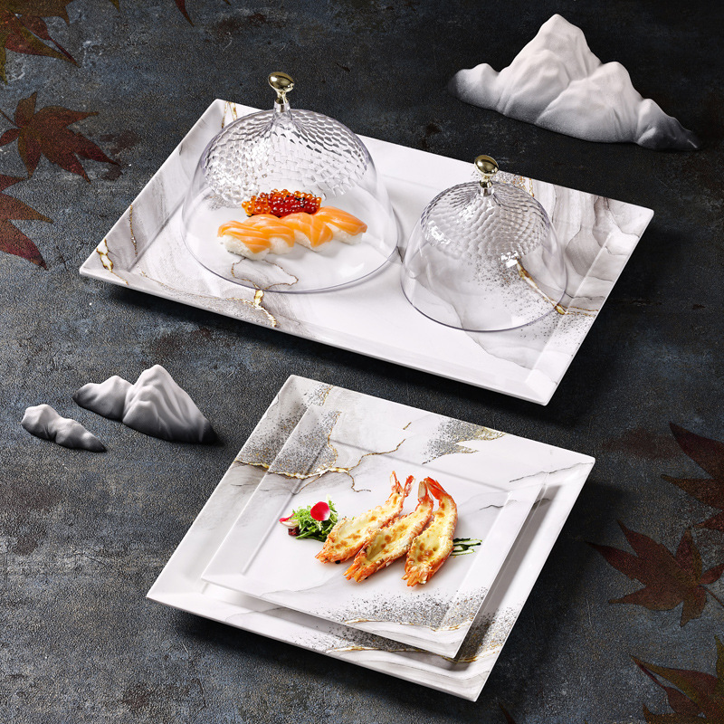 Customized melamine creative Golden sand cloud tray Rectangular storage plate, commercial buffet hotel dessert display plate