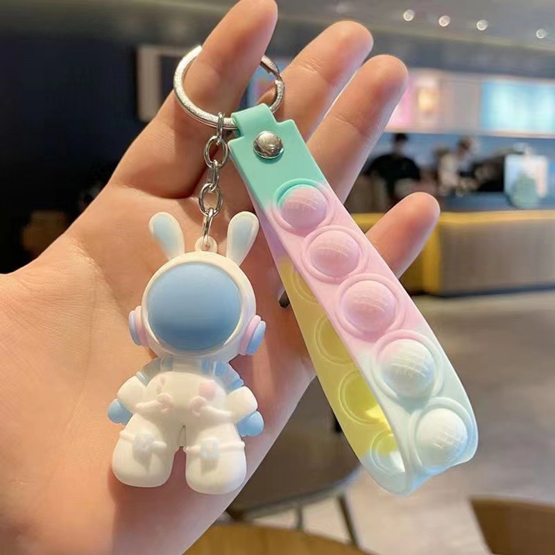 Space Rabbit keychain pendant, ins, high appearance level cartoon rabbit doll car pendant decoration