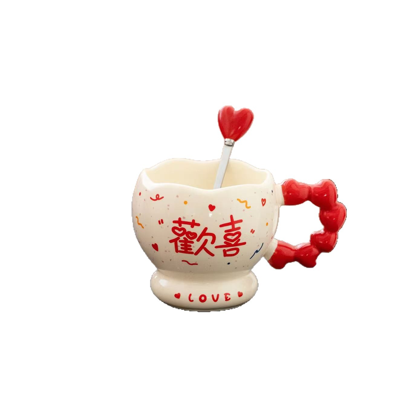 Festive and heartwarming ceramic cups with high appearance standards, couple mugs with spoons, exquisite pairs of cups, wedding gifts for newlyweds Item Picture