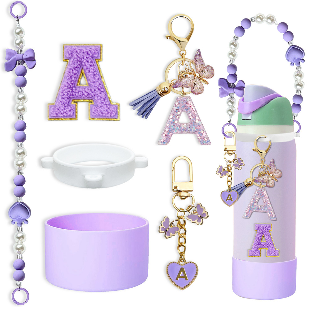 Silicone cup sleeves, water cup sleeves, beaded hand ropes, cup rings, acrylic letter cloth stickers, accessories, multi-color butterflies Specification drawing
