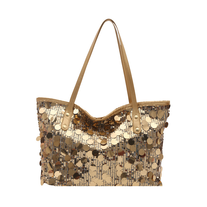 Cross-border casual bag, women's trendy sequined bag, fringed new women's bag, single-shoulder handbag, large capacity, versatile for commuting, tote bag, sequined bag Item Picture