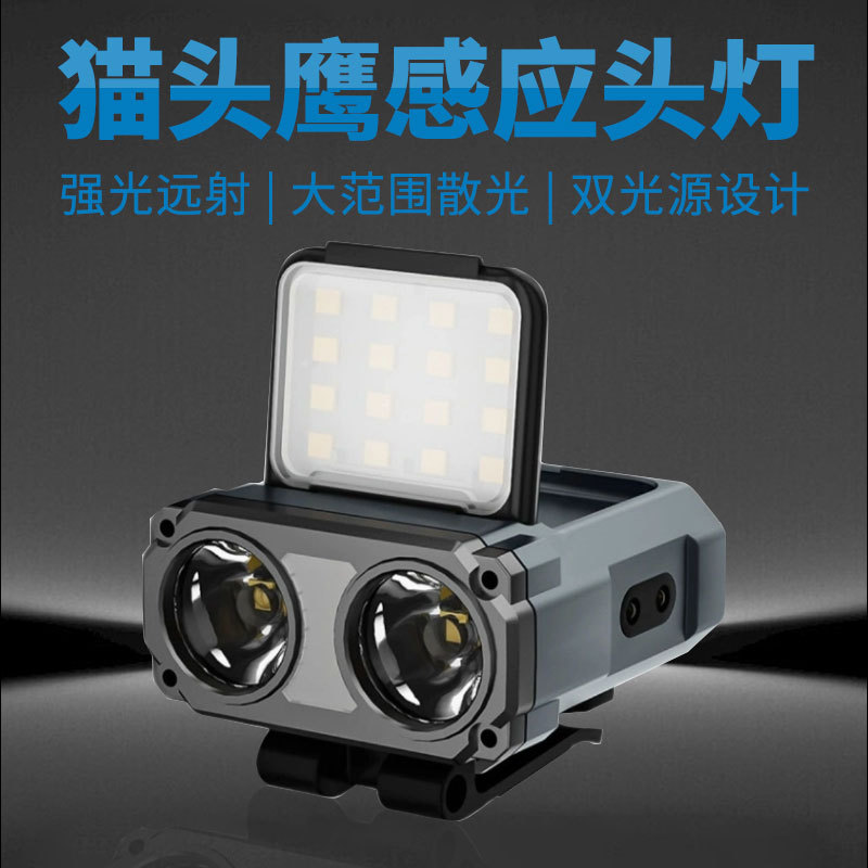 The new cross-border multi-functional high-intensity sensor headlamp, the Owl headlamp with a bright light, long-range shooting and ultra-long battery life for outdoor fishing