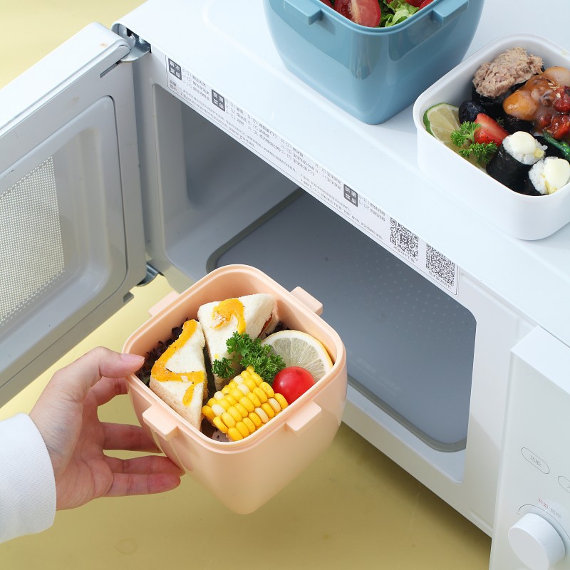 Cute and fun cartoon hand-held square lunch box for children and students, outdoor picnic portable snack box, double-layer bento fruit box details Picture