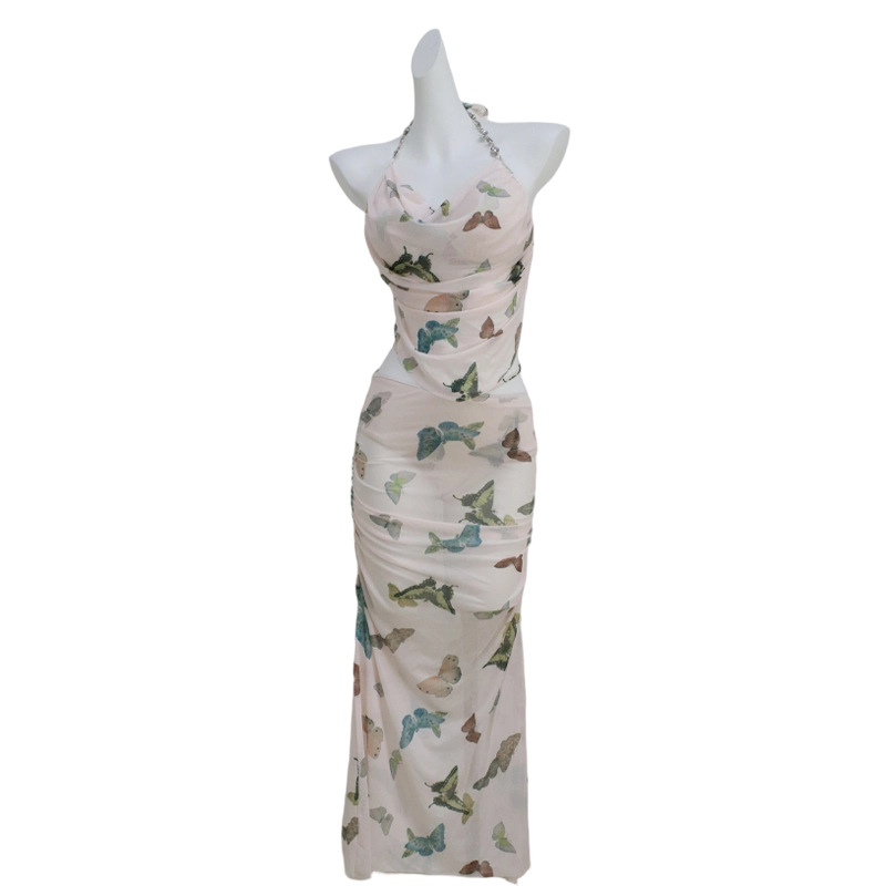 Swimwear Women 2025 New butterfly Print bikini Sexy Long dress with steel supports gathering seaside vacation swimwear -125141 Item Picture