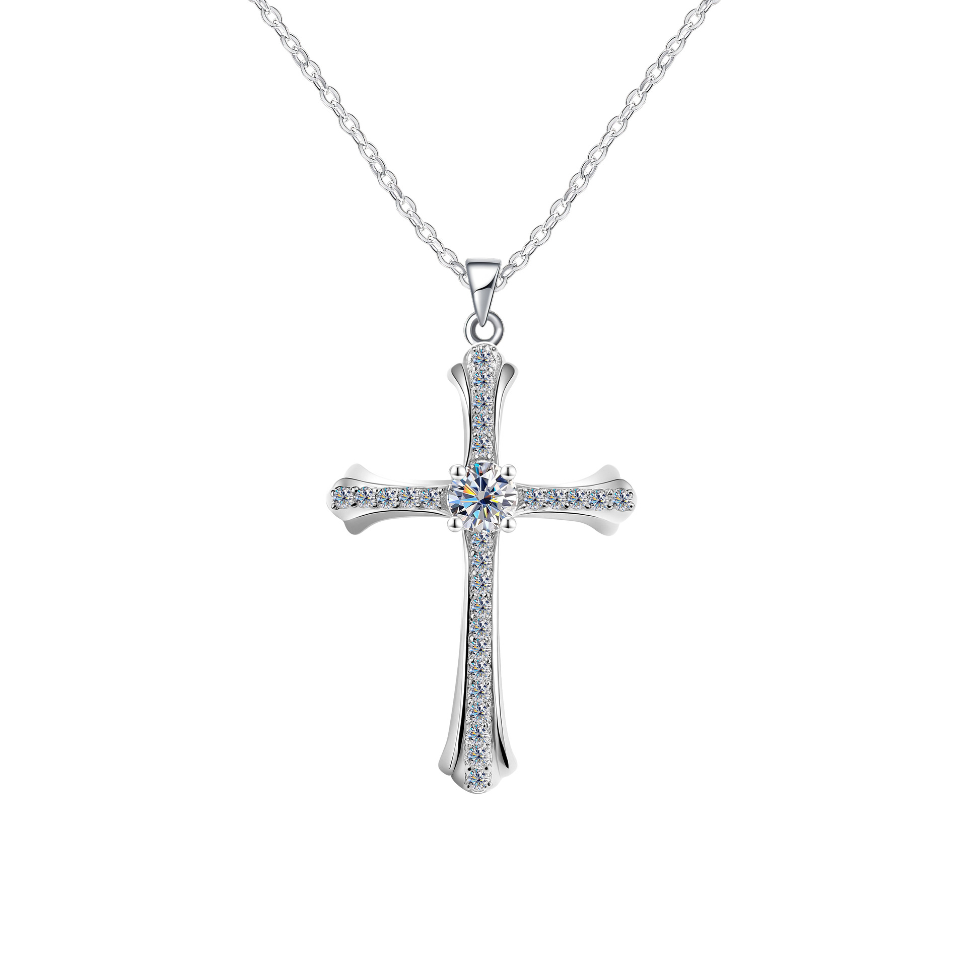 Zhuoheng Jewelry European and American S925 sterling silver cross pendant Necklace, ebay AliExpress collarbone chain, Christmas accessories wholesale, Mosan Application Scenario