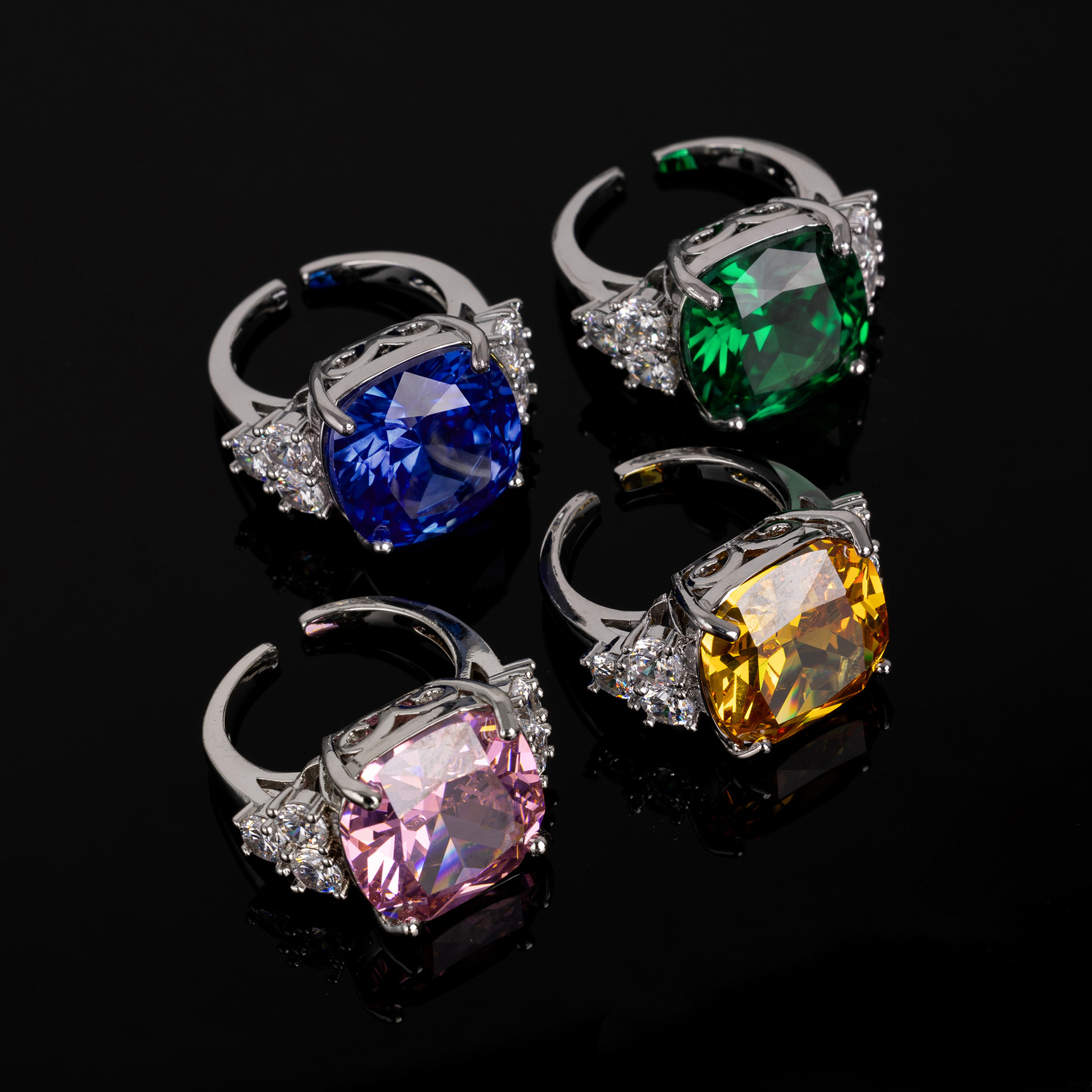 Xiaoyin venta caliente caibao flor de hielo corte pequeño cubo de azúcar anillo super flash zirconia plateado anillo de oro real en vivo una pieza de reemplazo de cabello LYJZ9048 getisa joyería de moda joyería de banquete vestido accesorios para mujeres