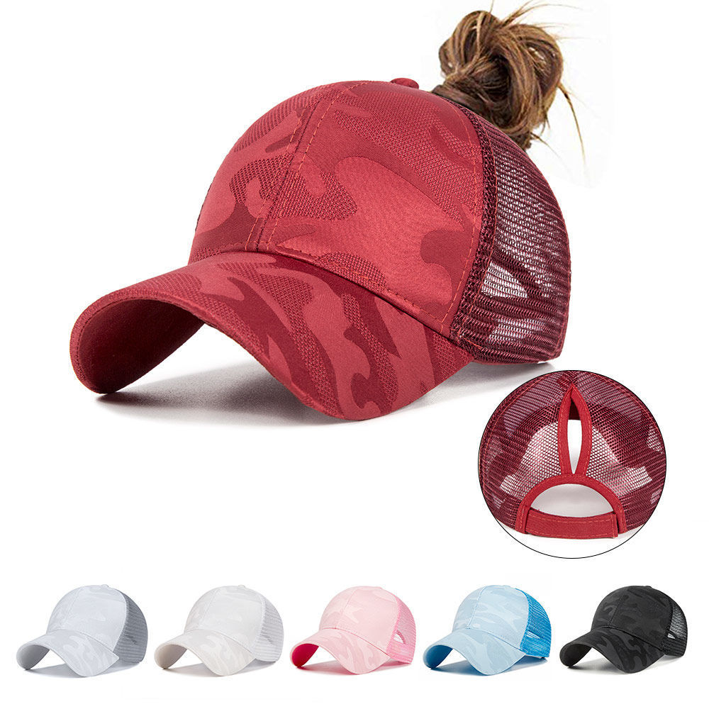2021 Spring/Summer sporty ponytail net cap women's polyester-cotton printed sun protection fashionable baseball cap in multiple colors in stock