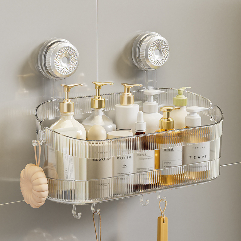 Electroplated suction cup storage rack, bathroom, toilet, cosmetics, washbasin, light luxury wall-mounted storage box without drilling holes