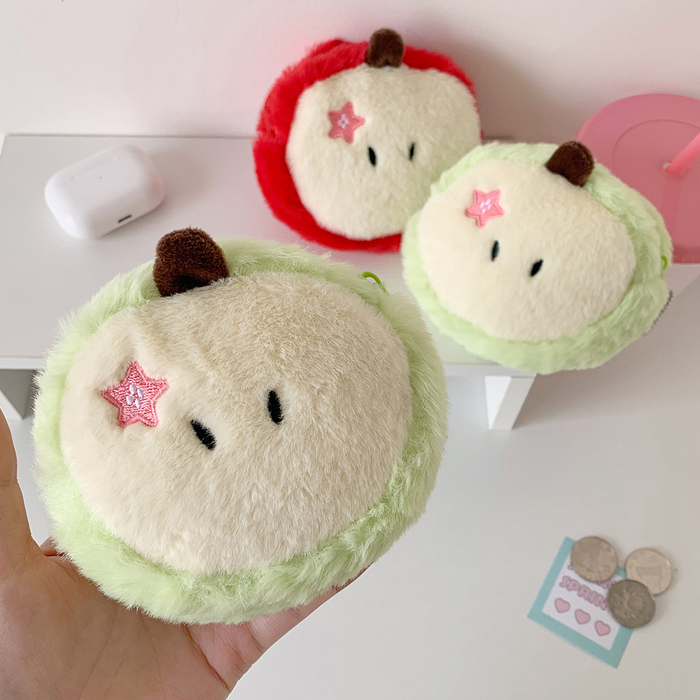 Cute Apple coin purse, creative cartoon plush pendant, mini bag, student earphone case, data cable storage small bag Specification image