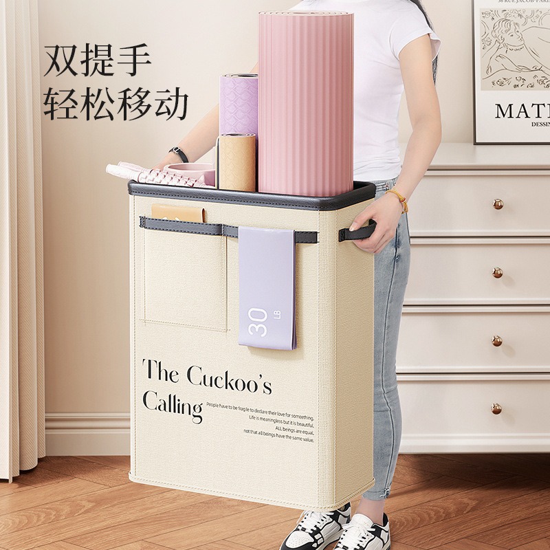 Yoga mat storage basket, home sports and fitness equipment storage box, foldable fabric storage bag, yoga bucket, cross-border Application Scenario