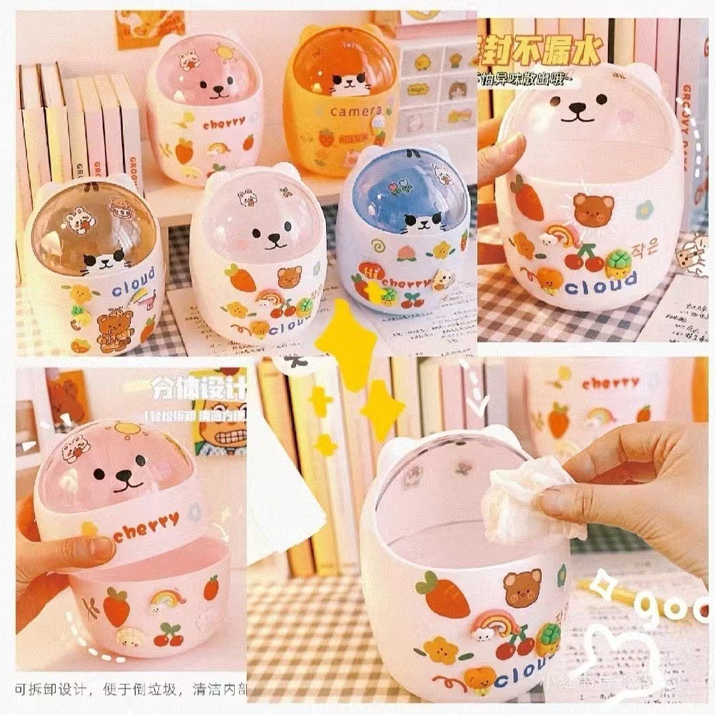 Desktop trash can, student desk storage bucket, office mini cute bear, Internet celebrity trash can, garbage bag details Picture