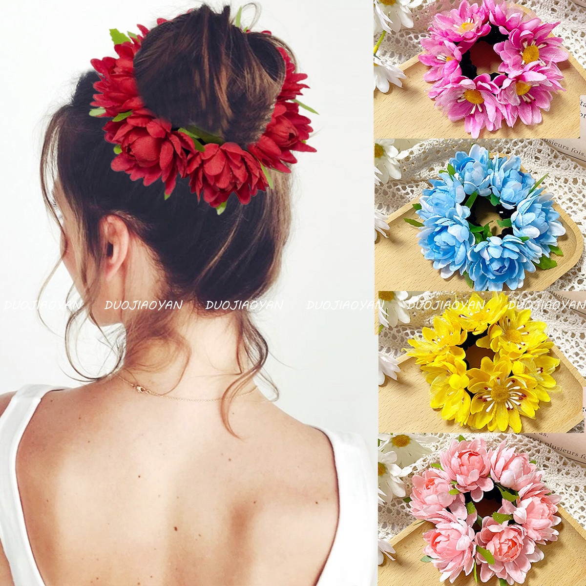 New large-sized faux rose hair bands from Europe and America, seaside vacation style photo headwear, and colorful bride flower accessories full figure