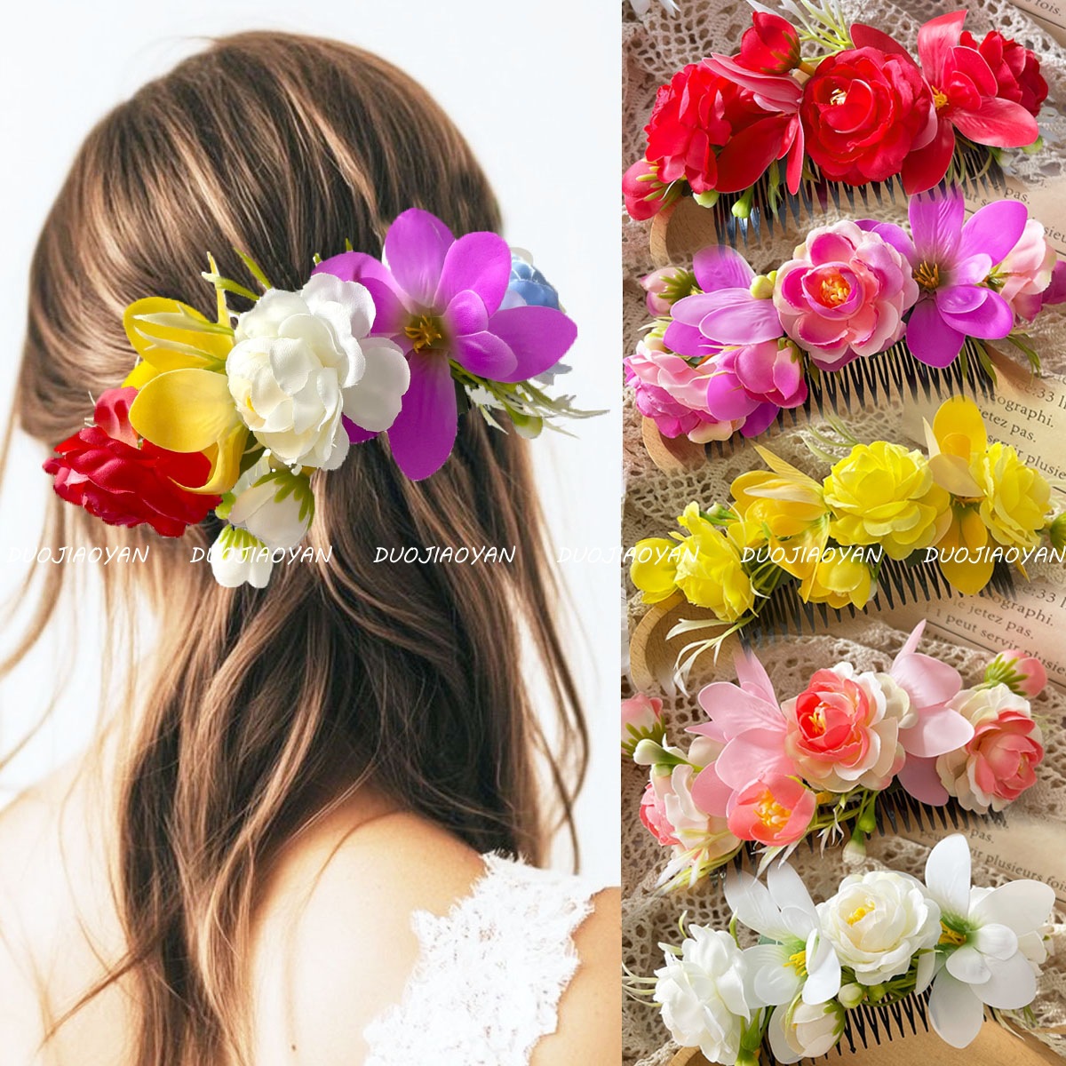 New large flower hair comb, realistic fabric flower three-dimensional accessory, Hawaii Beach gorgeous flower vacation hair accessory for women full figure