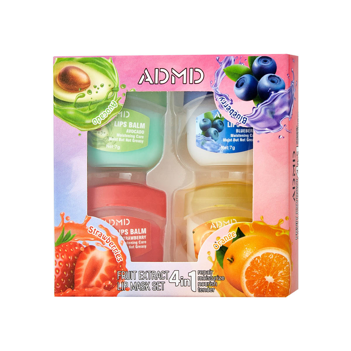 【 Cross-border Exclusive 】ADMD Lip Mask 4-piece Set Box Moisturizing, Hydrating and Exfoliating Fruit-flavored Lip Mask wholesale Item Picture