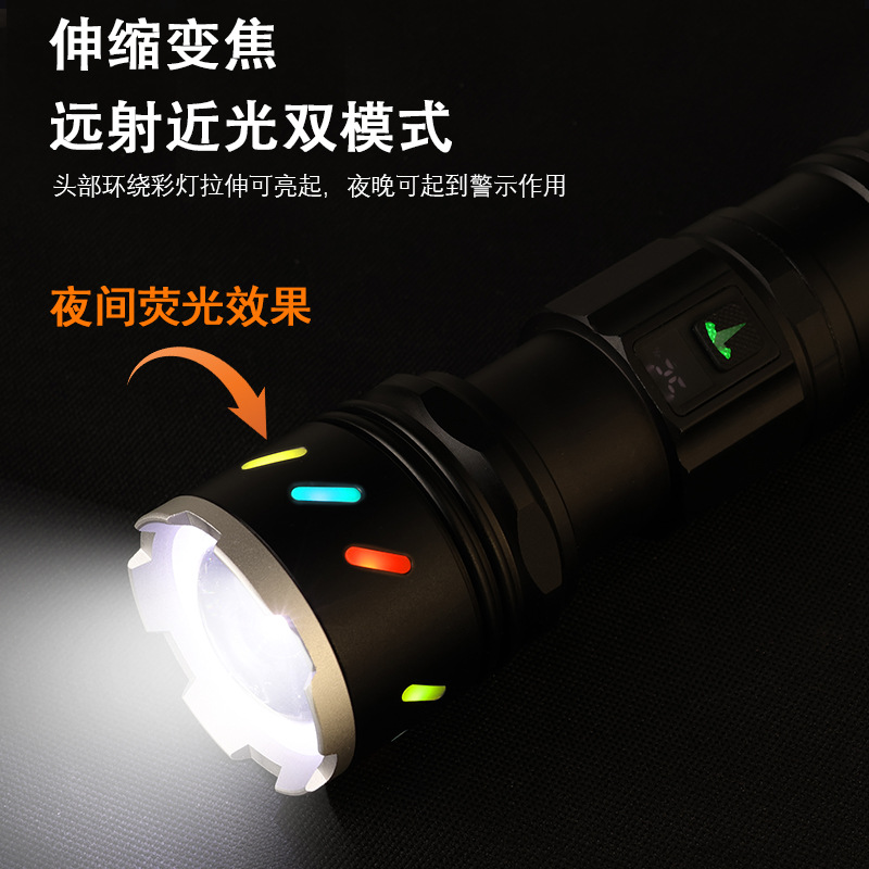 Wholesale of the new cross-border ultra-bright white laser flashlight TYPE-C Fast-charging electric display emergency charging flashlight details Picture