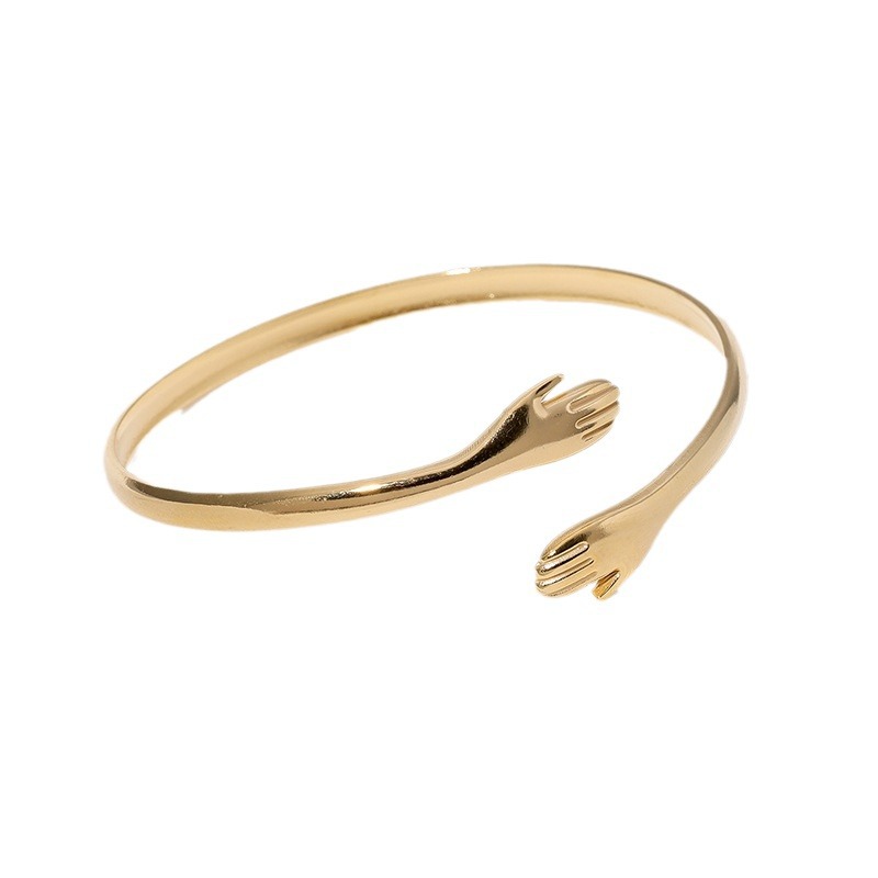 Cross-border European and American titanium steel bracelet, open embrace palm, unique and niche bracelet, simple and non-fading stainless steel bracelet Item Picture