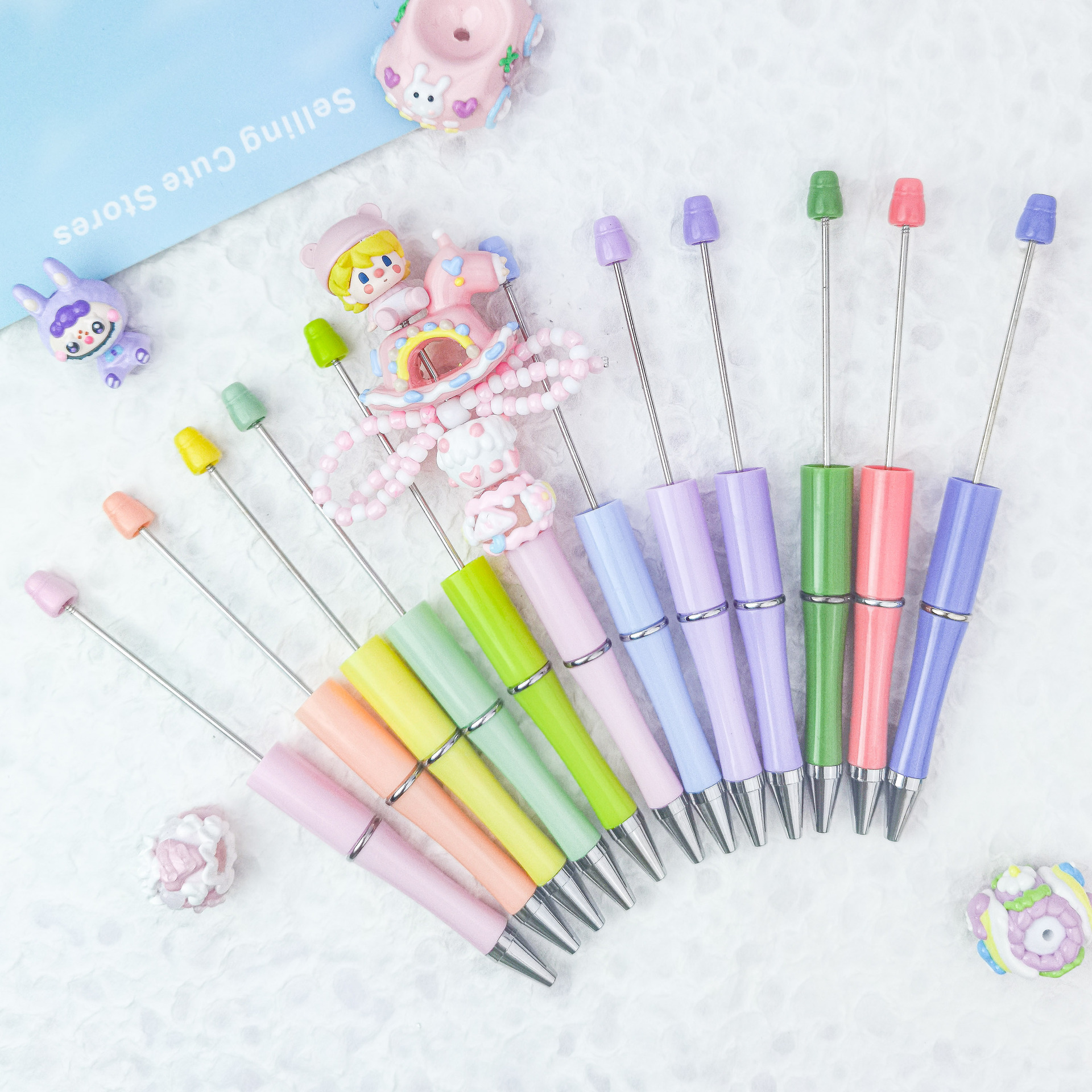 【 Macaron Color Series 】 Fresh And Girlish Color Series Diy Handcrafted Beaded Ballpoint Pen Barrel Wholesale
