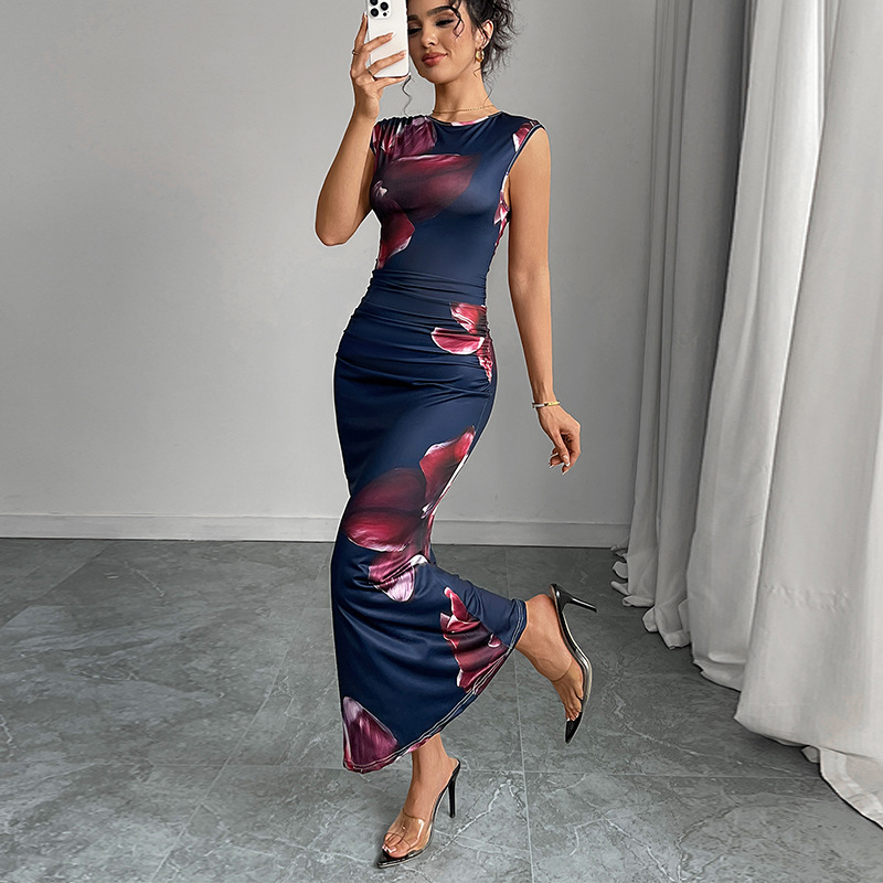 Ruihou 2025 Cross-border Foreign Trade European and American figure-hugging printed dresses, sleeveless one-step dresses, evening gowns, body-hugging long dresses, women's clothing details Picture