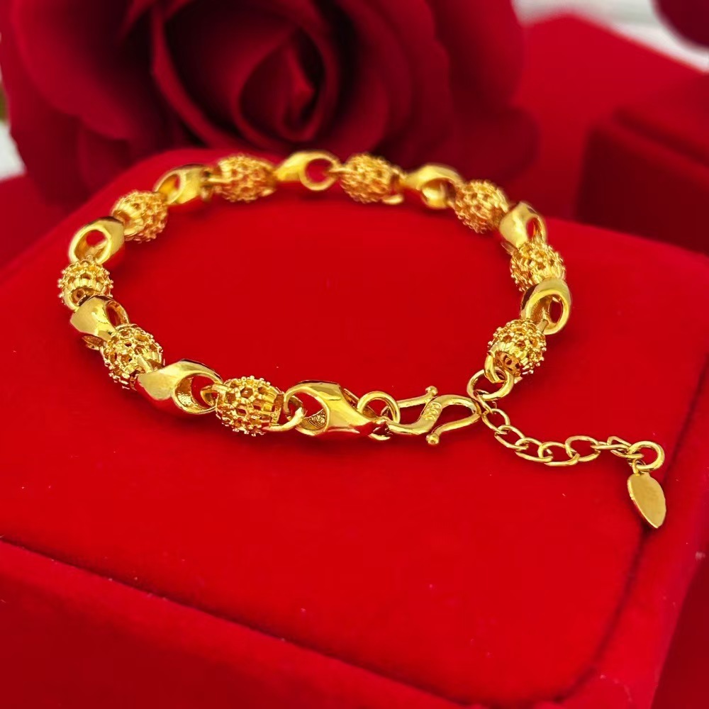 沙金饰品镂空珠玲珑手链轻奢高级感女仿真金夜市首饰批发