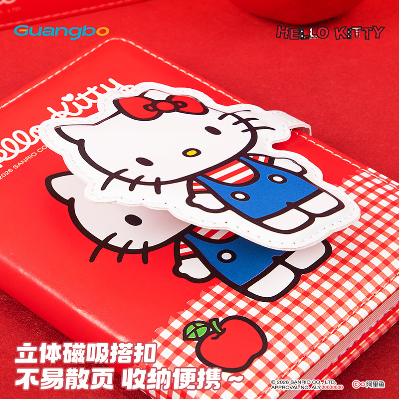 Guangbo Stationery's genuine Sanrio Hello Kitty A6 color page leather notebook, student magnetic buckle notebook, diary notebook details Picture