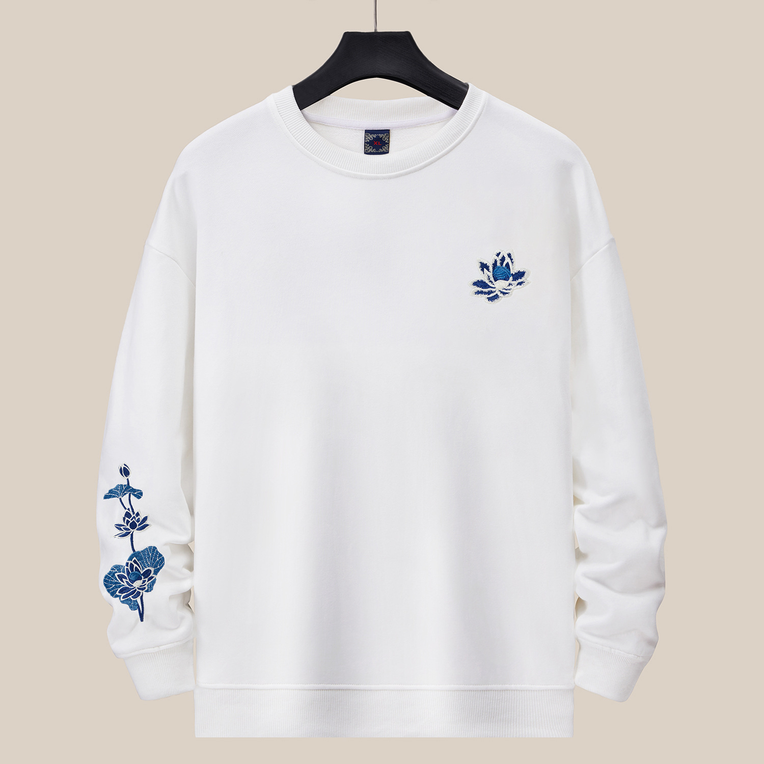 360g autumn and winter new men's round-neck sweatshirt, a loose-fitting and large-sized fashion brand with embroidered pure cotton long-sleeved top Specification image