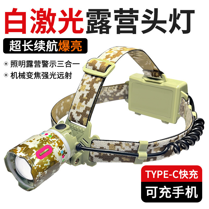 New cross-border multi-functional zoom long-range white laser +COB strong headlight outdoor night fishing and camping LED headlight Item Picture