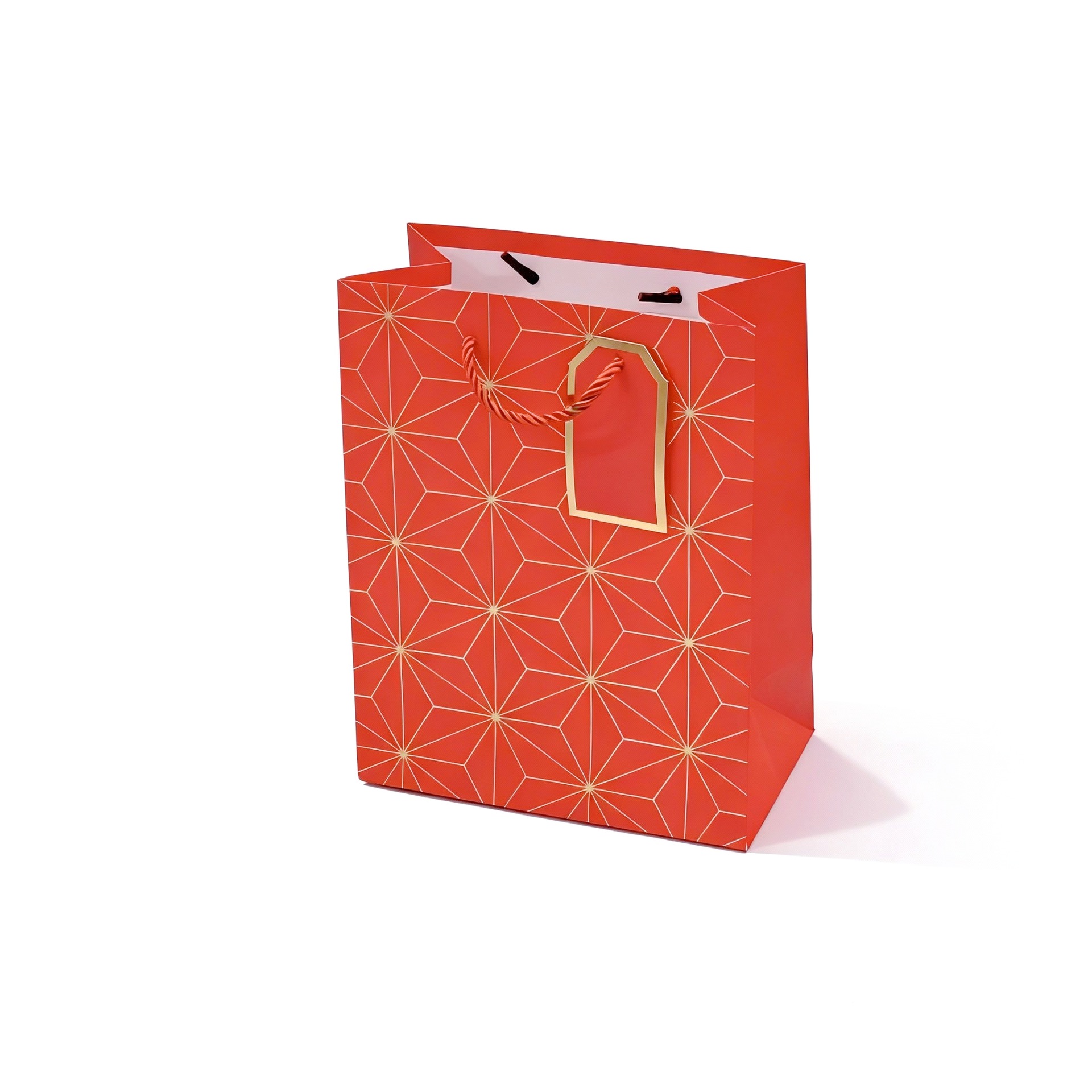 High-end souvenir packaging box with red, black, white and blue geometric patterns and golden decorative gift box packaging Specification image