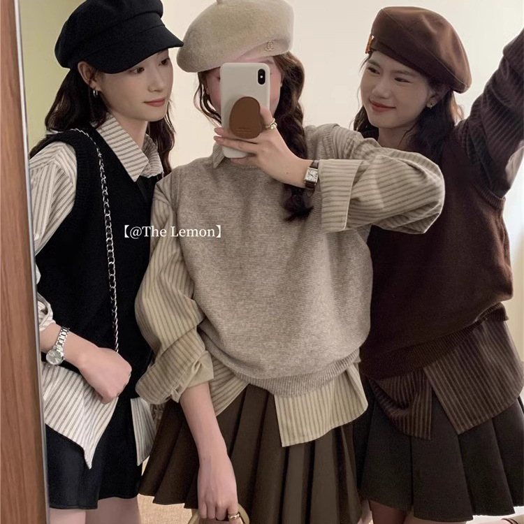 For spring and autumn, a Japanese-style retro cityboy long-sleeved shirt, a cool and stylish coat with a striped Hong Kong-style inner layer and a layered shirt Application Scenario