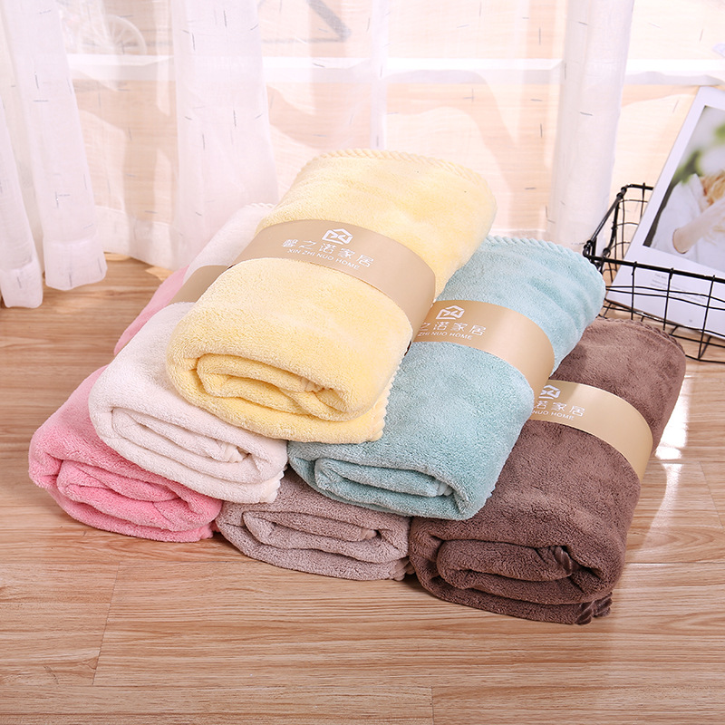 酒店宾馆美容院珊瑚绒浴巾小孩旅游沙滩巾家居包边吸水浴巾批发