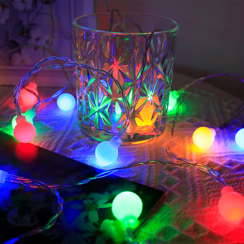 White frosted round ball light string, outdoor camping LED atmosphere light, festival wedding room decoration and small decorative lights