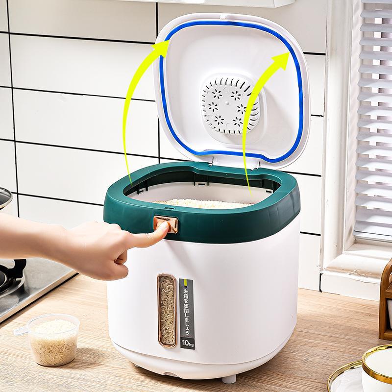 20-jin containers for grains and cereals, rice drums, classified metering rice jars, automatic rice discharge plastic storage tanks, insect-proof sealed tanks Specification image
