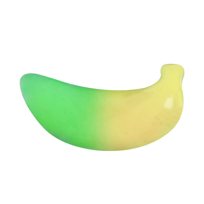 跨境创意变色香蕉捏捏乐温变仿真水果慢回弹流体球发泄球解压玩具白底实物图
