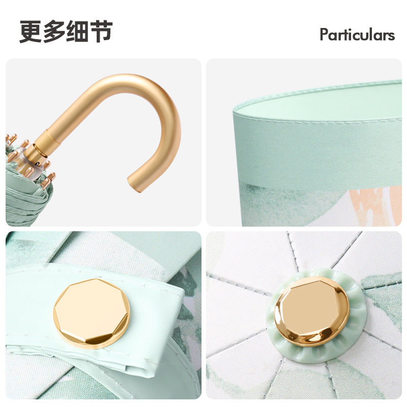 New curved handle plastic umbrella, all-weather, sun protection and UV-blocking folding umbrella, high-end lightweight sun umbrella for women Application Scenario