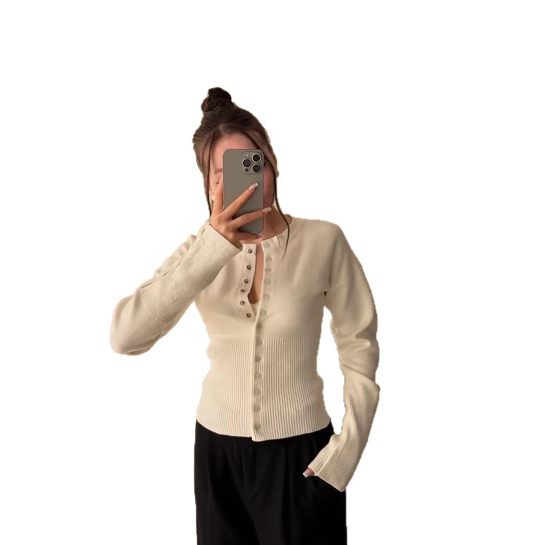 New French classic and elegant round-neck casual knitted cardigan sweater for women's trade in autumn and winter Item Picture