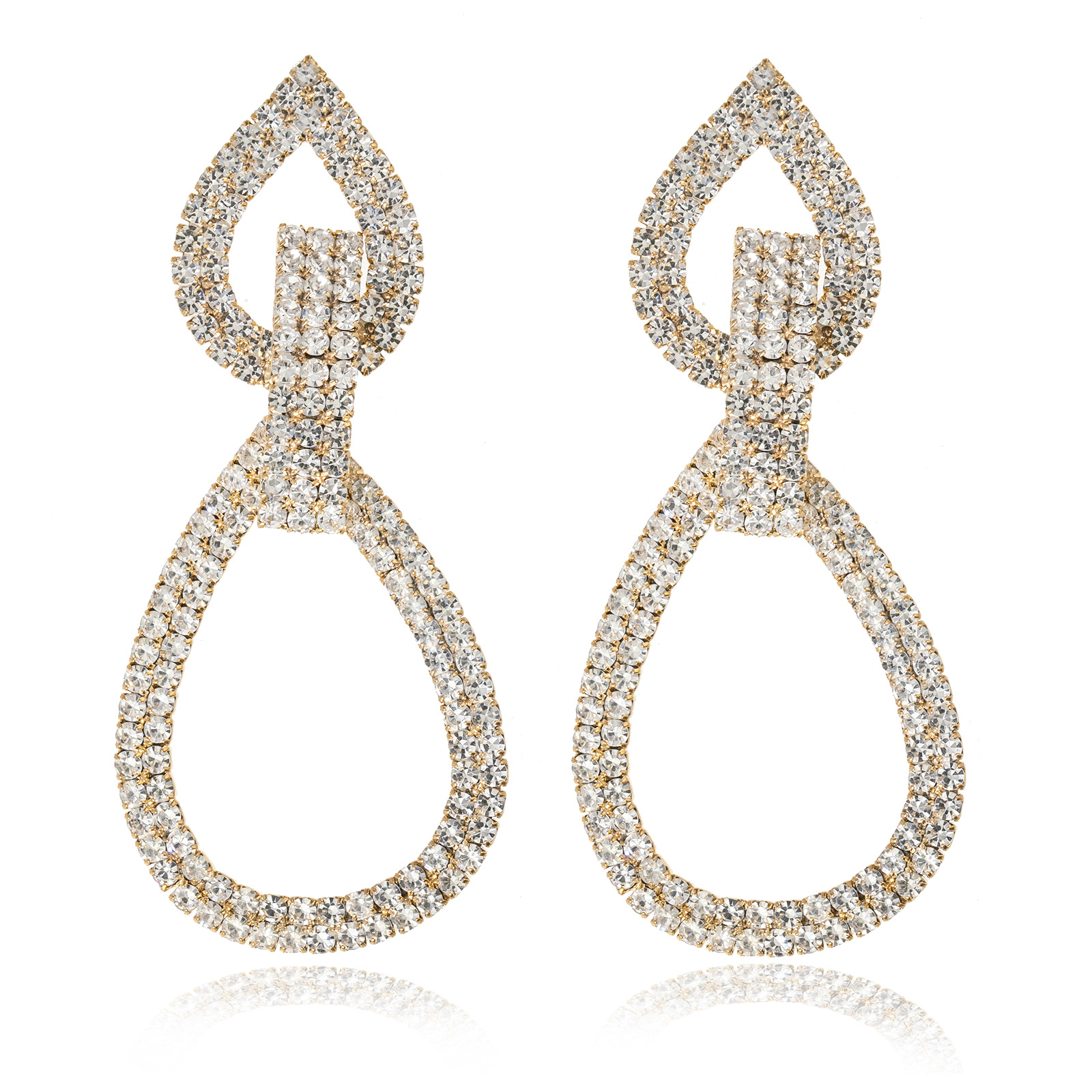 欧美优雅豪华女士耳环双层水钻独特水滴形耳坠新娘饰品吊式耳饰时尚创意饰品