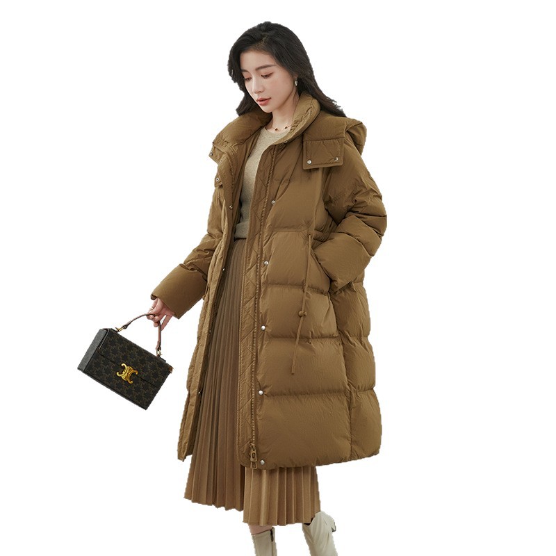 Super cold large-sized down jacket for women, 2025 Winter new style, hooded, knee-length, thick, waist-cinching versatile coat, Pinghu Item Picture