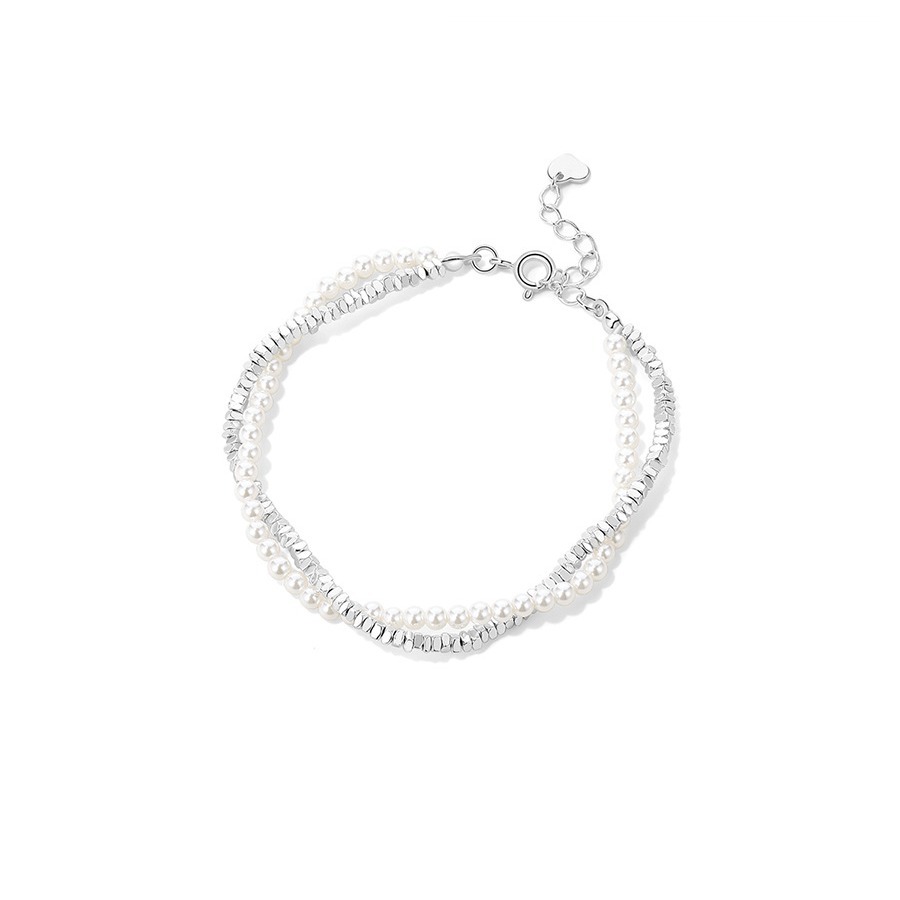 Natural freshwater pearl bracelet, silver scraps wrapped around pure silver jewelry, light luxury style, niche design, high-end sense, women's geometric shape Item Picture