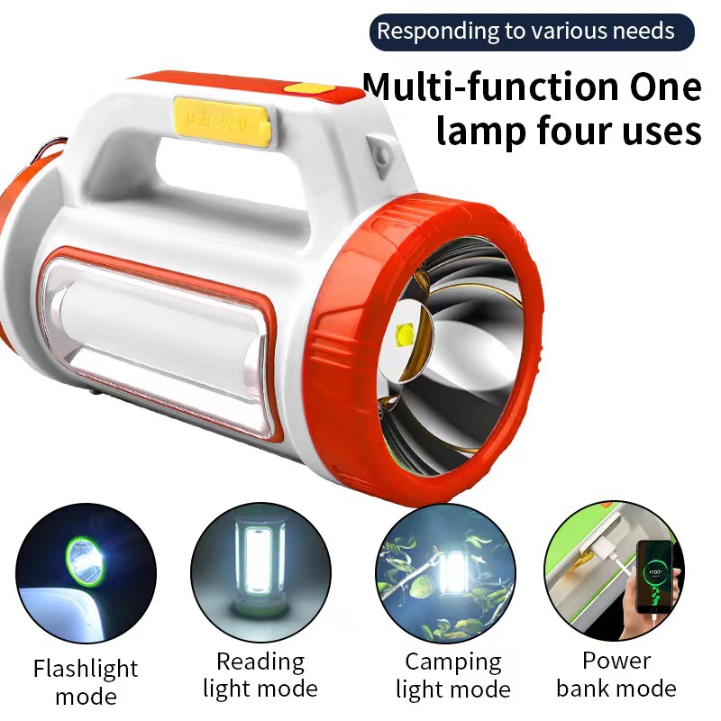 High-intensity flashlight, LED multi-functional outdoor emergency portable searchlight, solar USB charging, side light for camping Specification image