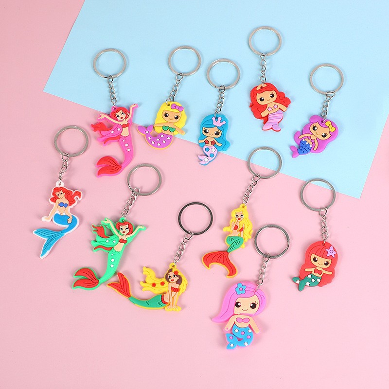 Amazon Cross-border new anime cartoon mermaid keychain PVC soft rubber keychain car luggage pendant details Picture