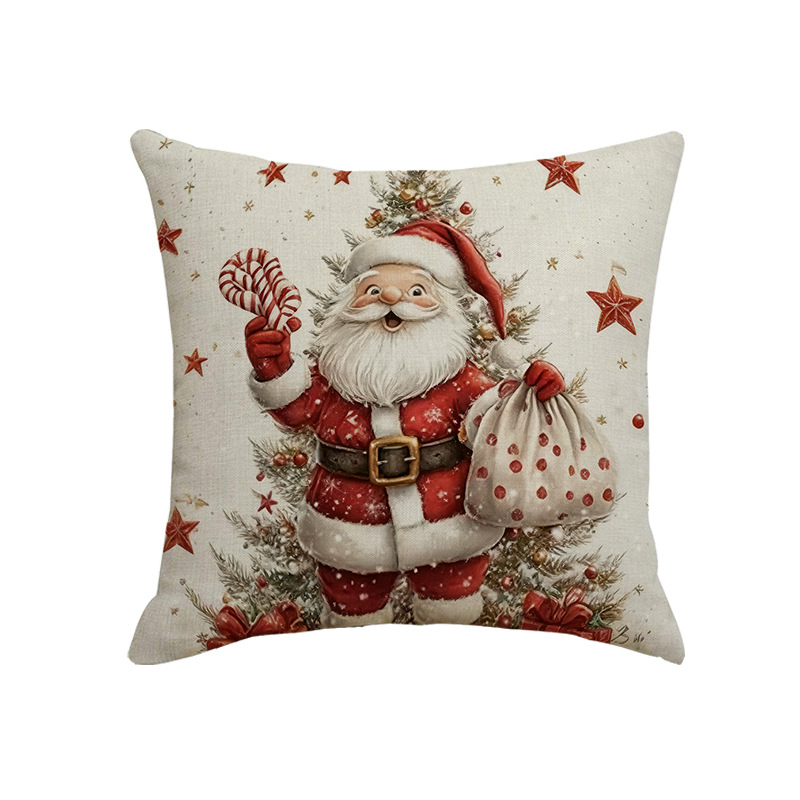 跨境亚马逊圣诞节氛围雪花亚麻抱枕印花家居布艺靠枕沙发装饰批发白底实物图