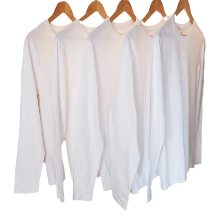 正肩长袖T恤女2025年新款春秋冬季内搭纯棉宽松白色打底衫女上衣白底实物图