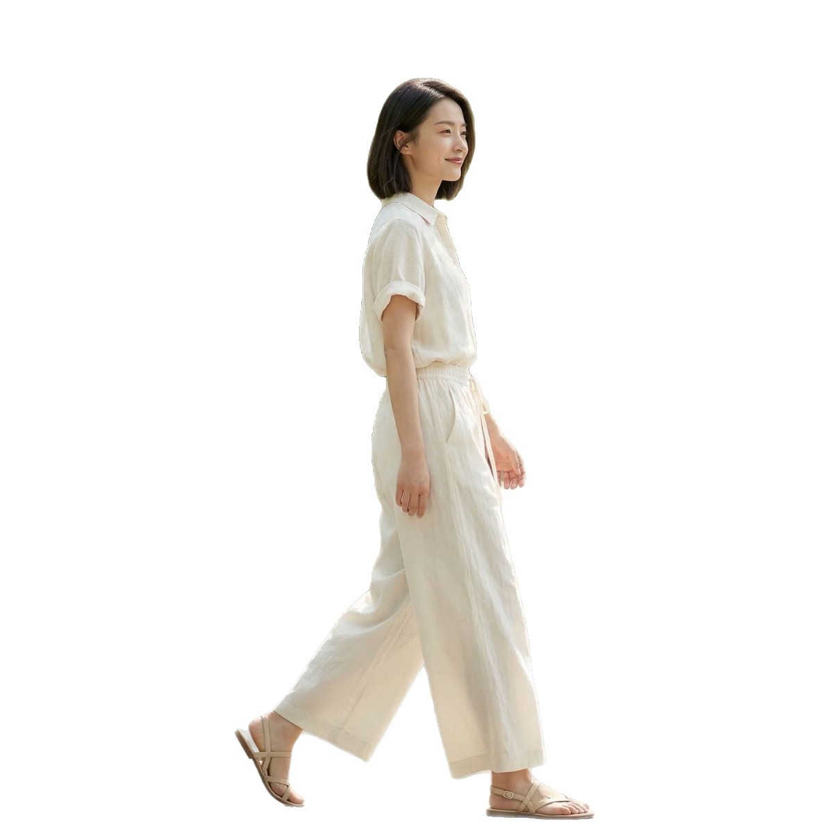 女夏季棉绸裤/格子裤/女夏季家居裤/排扣牛仔裤/亚麻裤白底实物图