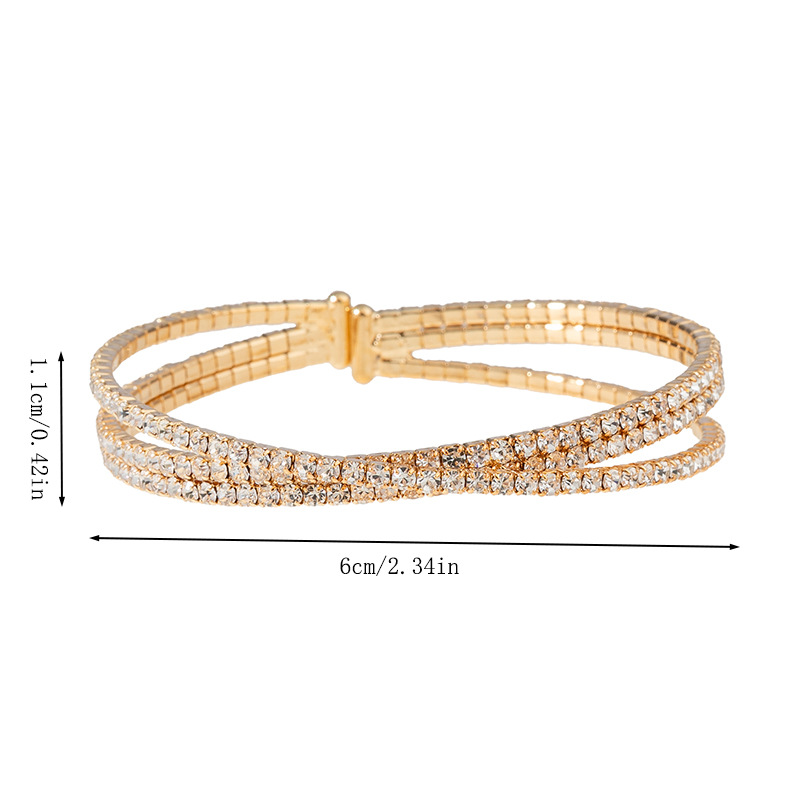 Aliexpress's best-selling new product, the cross-border three-layer crossed steel wire elastic open bracelet, is a light luxury and fashionable jewelry with full diamonds that shines brightly and is suitable for wholesale Specification image