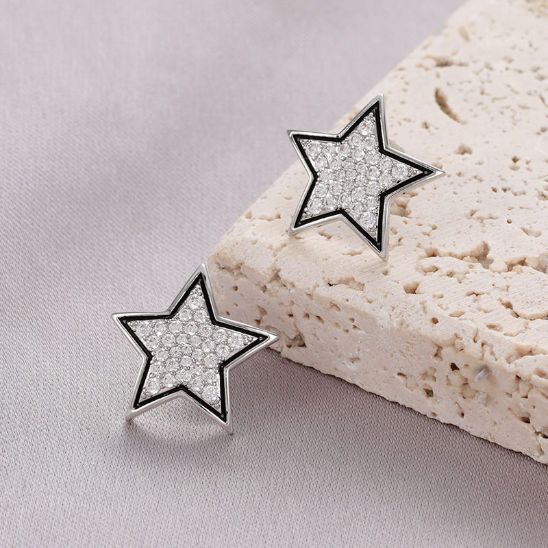 旭晖饰品新款铜锆镀真金银针气质百搭星星耳饰滴油耳钉高级感批发产品图