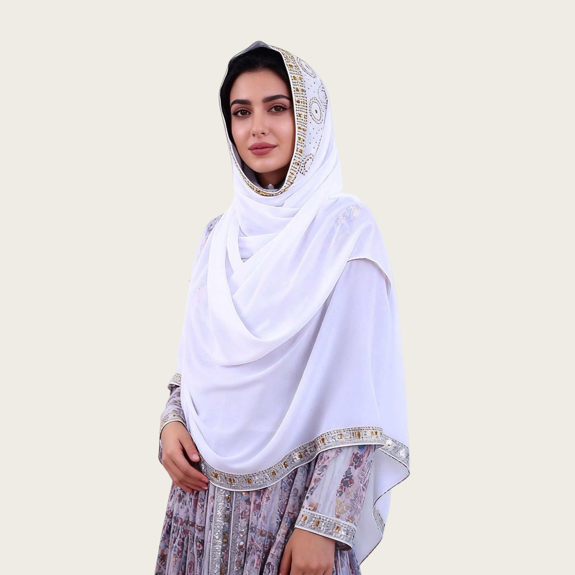 A007素色单色跨境新款围巾烫钻珍珠雪仿烫钻长巾盖头纱巾头巾花边