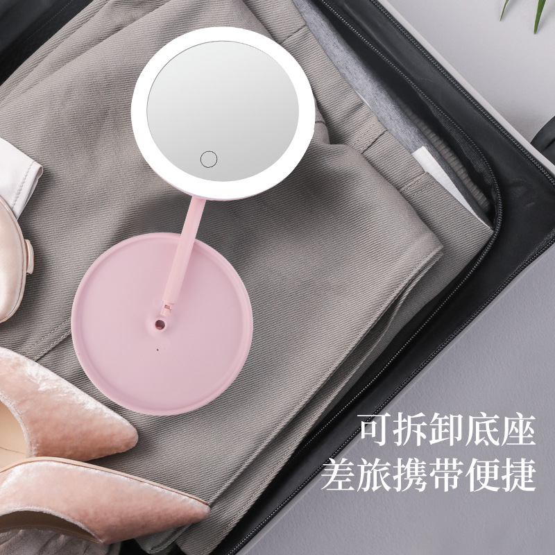 LED轻欧化妆镜子桌面折叠美妆镜带灯补光台式梳妆镜学生镜灯产品图