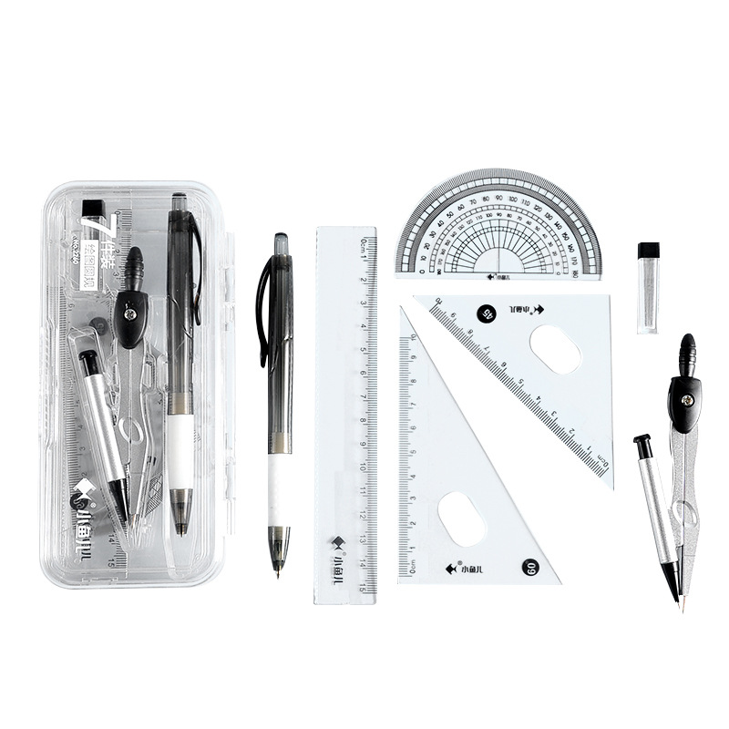 Xiaoyu 'er Compass and Ruler 7-piece Set for Junior High School and Primary School, Multi-functional set of mathematical drawing tools Item Picture